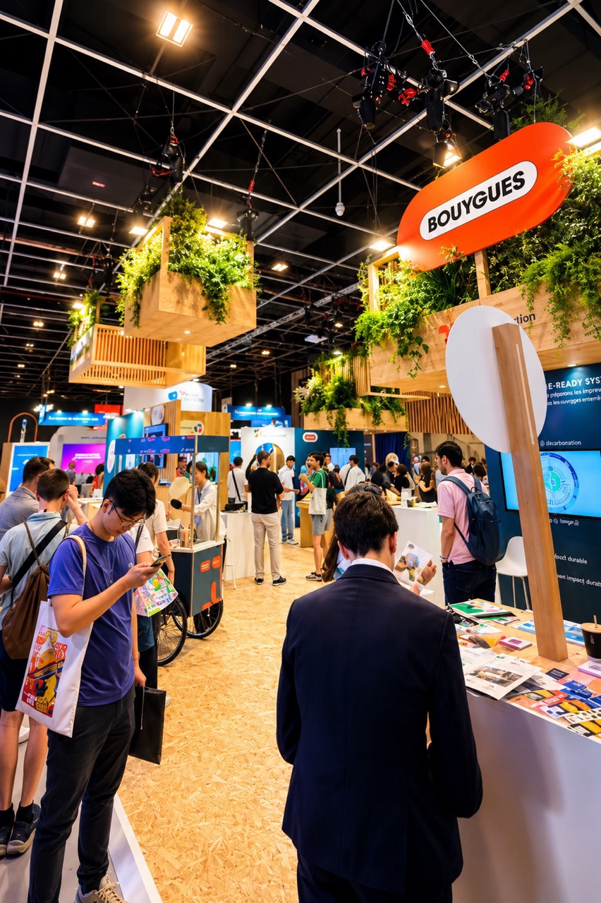 Salon professionnel avec exposants et visiteurs — animation stand salon professionnel